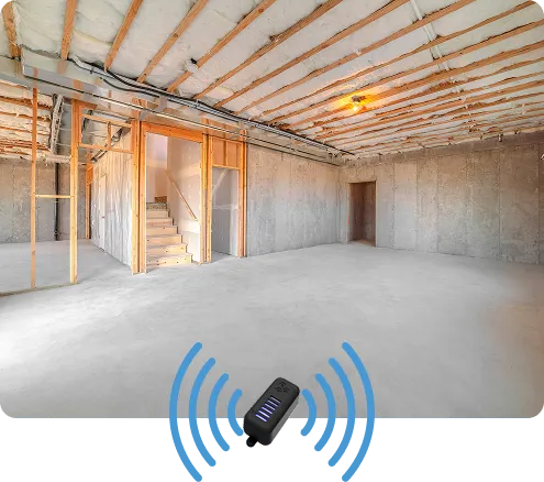 TXH sensor monitoring an unfinished basement construction site